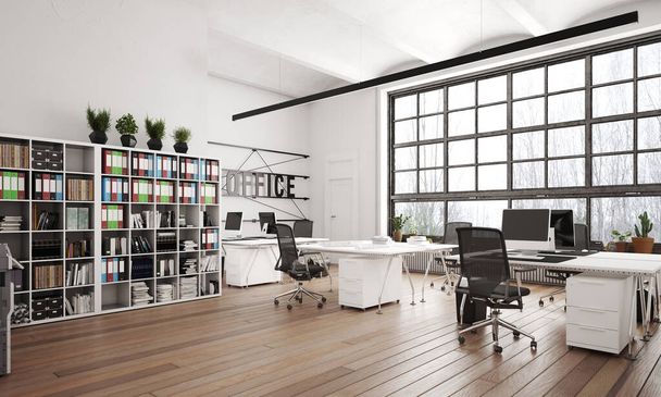 modern loft kantoorinterieur. 3d rendering ontwerp concept - Foto, afbeelding