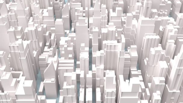 ビジネスコンテンツ3Dレンダリングのための青の背景にある白い都市の建物. - 写真・画像
