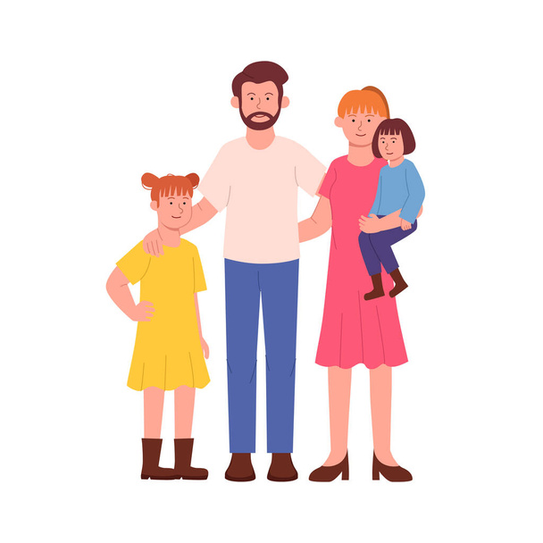 Ευτυχισμένη οικογένεια μαζί Γελοιογραφία, Γονείς και κόρη εικονογράφηση - Διάνυσμα, εικόνα