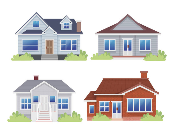 Set of Bungalow House Countryside Home Flat Illustration. - Vector, Image