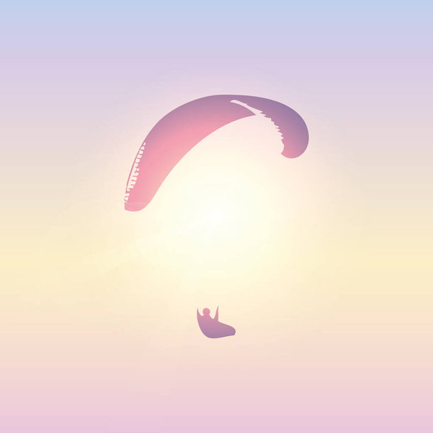 paraglider silhouette in sunny sky - Vector, Image