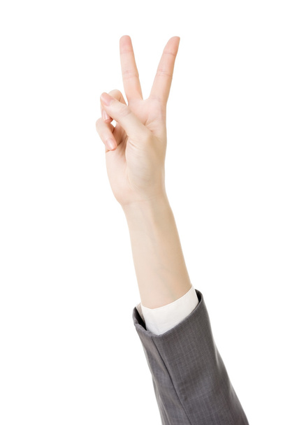 Business woman's hand with victory gesture - Zdjęcie, obraz