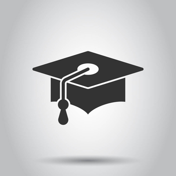 Graduation hat icoon in platte stijl. Student cap vector illustratie op witte geïsoleerde achtergrond. Universitair bedrijfsconcept. - Vector, afbeelding