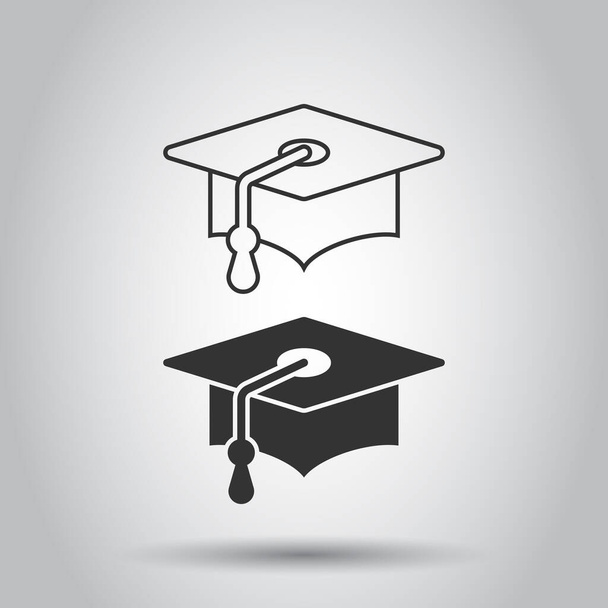 Graduation hat icoon in platte stijl. Student cap vector illustratie op witte geïsoleerde achtergrond. Universitair bedrijfsconcept. - Vector, afbeelding