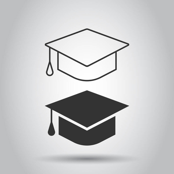 Graduation hat icon in flat style. Student cap vector illustration on white isolated background. University business concept. - Vector, Image