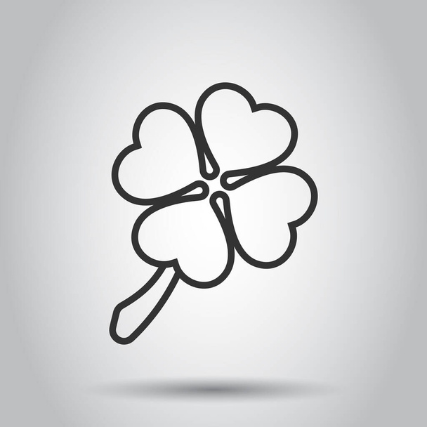 Τετράφυλλο τριφύλλι εικονίδιο σε επίπεδη στυλ. St Patricks Ημέρα διανυσματική απεικόνιση σε λευκό απομονωμένο φόντο. Έννοια επιχείρησης σχήματος λουλουδιού. - Διάνυσμα, εικόνα