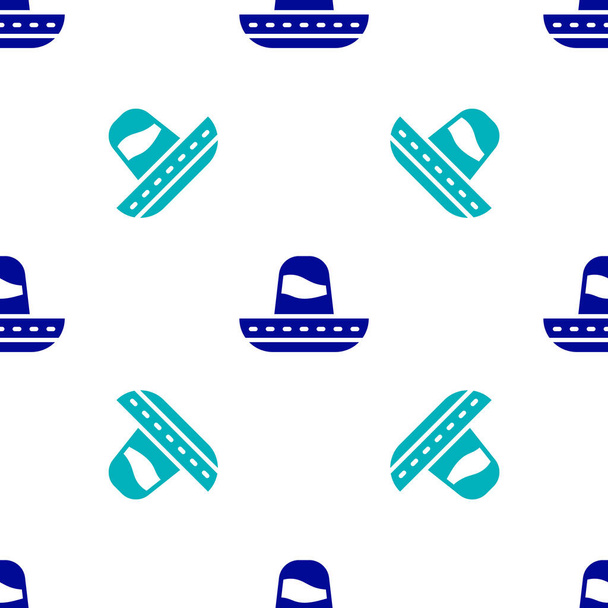 Blue Traditional mexican sombrero hat icon isolated seamless pattern on white background.  Vector. - Vector, Image