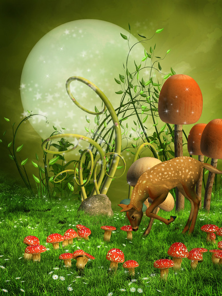 Fantasy meadow with a deer - Photo, Image