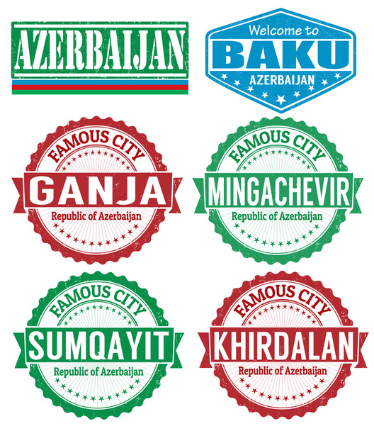 Azerbajdzsán városok bélyegek - Vektor, kép