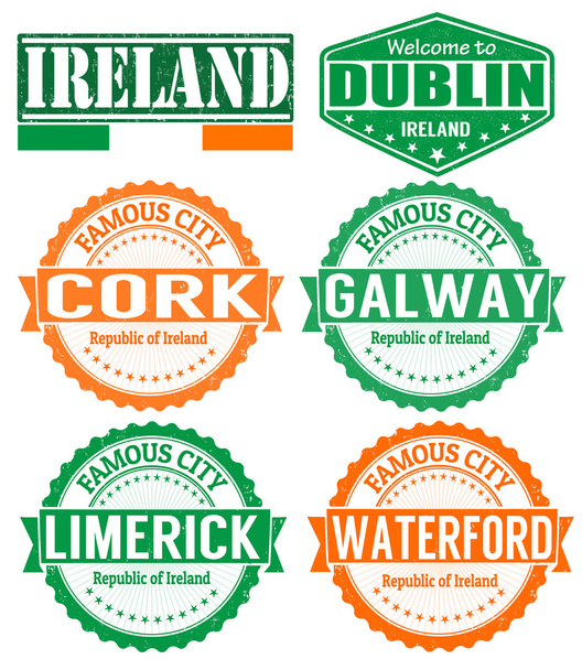 İrlanda şehirler pullar - Vektör, Görsel