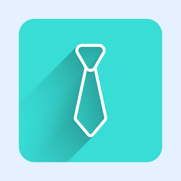 Белая линия Иконка галстука изолирована с длинной тенью. Символ галстука и галстука. Зеленая квадратная кнопка. Вектор. - Вектор,изображение