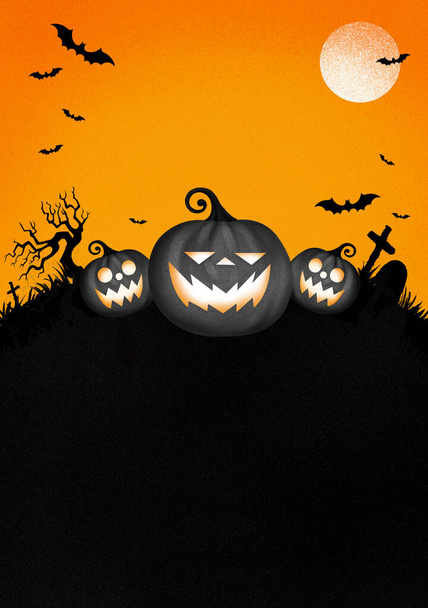 Plakat strony Halloween szablon z dyni i pełni księżyca. Tło Halloween - Zdjęcie, obraz