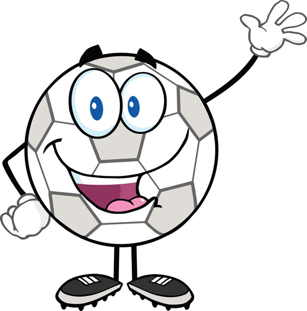 Onnellinen jalkapallo pallo pallo sarjakuva merkki vilkuttaa tervehdys
 - Valokuva, kuva