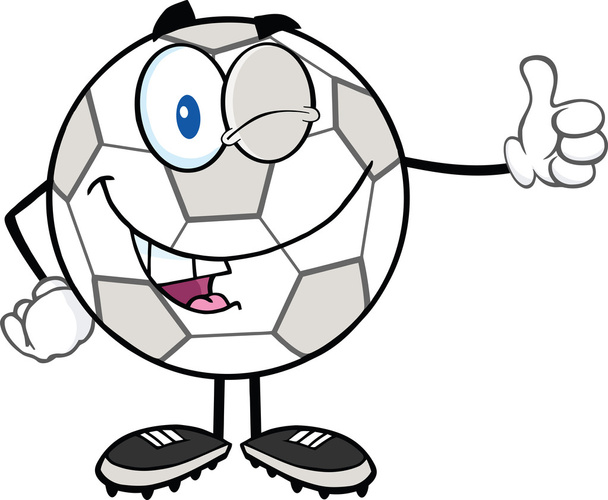 Kacsintó futball labda rajzfilmfigura feltartotta egy hüvelykujj - Fotó, kép