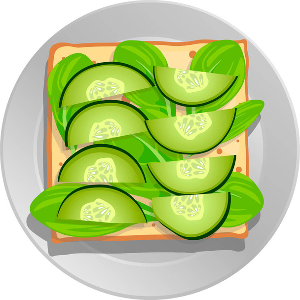 Sandwich with greens and cucumbers on a plate - Vector, Image