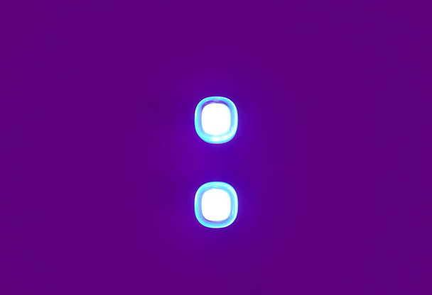 White glossy neon light blue glow alphabet - colon isolated on purple background, 3D illustration of symbols - Photo, Image