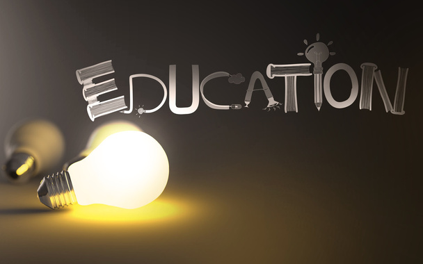 creative design hand drawn EDUCATION word and light bulb 3d as c - Photo, Image