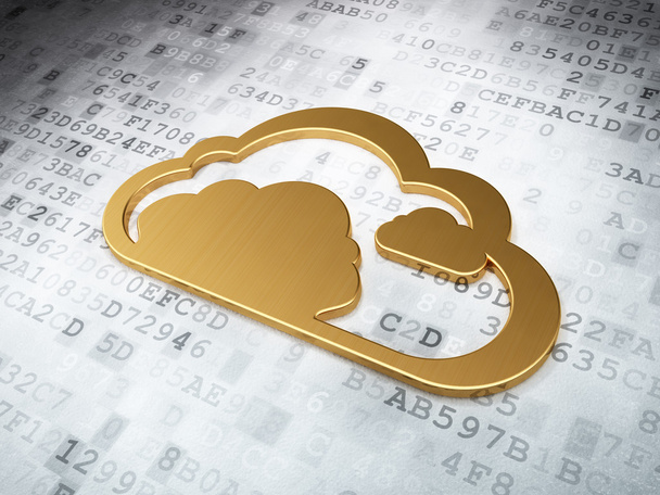 Cloud síťový koncept: zlatý oblak na digitální pozadí - Fotografie, Obrázek