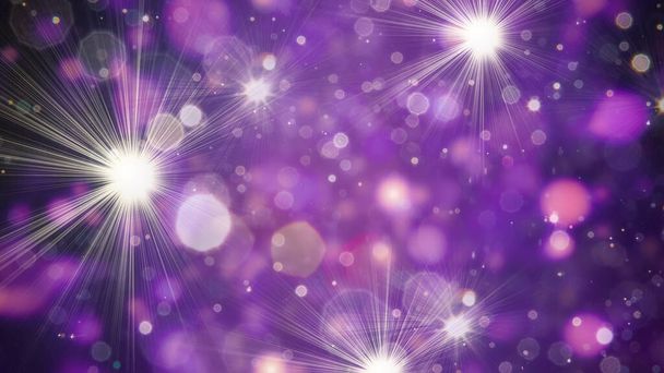 фиолетовый фон со звёздными лучами светящихся огней. естественное освещение bokeh праздник фон текстура - Фото, изображение