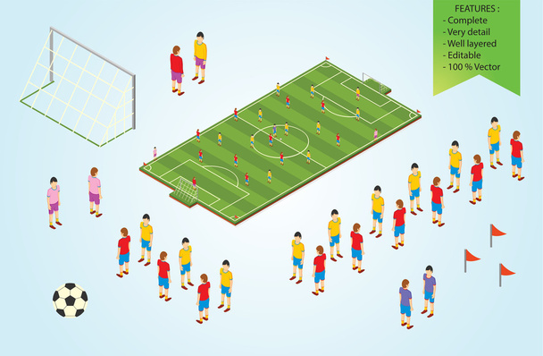 Isometric detail Football players in stadium - Vector, Image