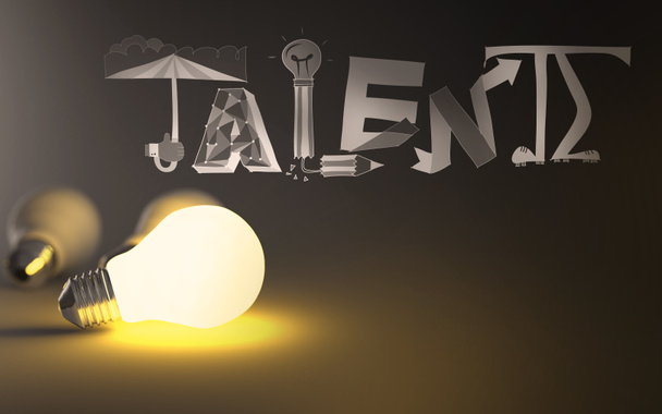 3D żarówki rozwija projekt słowo talentów jako koncepcja - Zdjęcie, obraz