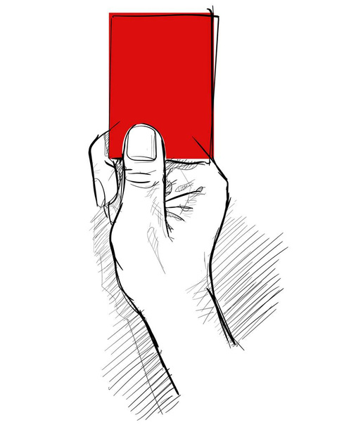 Kırmızı kart çizen eli cezalandır, beyaz izole arkaplan çizimi - Vektör, Görsel