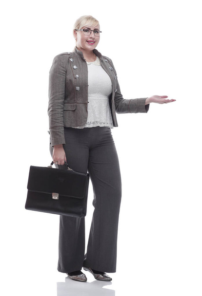 confident business woman with a leather briefcase. isolated on a white - Fotografie, Obrázek