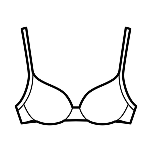 Bra contour molded cup lingerie technical fashion illustration with full adjustable shoulder strap, hook-and-eye closure - Vector, Image