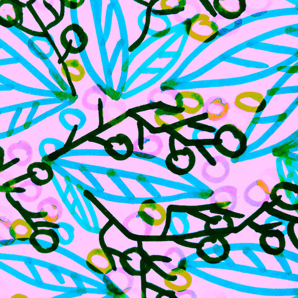 Blaue Blätter Textur. Black Distressed Texture. Präsentation rosa Schönheit. Blumenkunstwerk. Azure Heaven Panorama. Nasses Papier. Farbenfroher abstrakter Hintergrund. - Foto, Bild