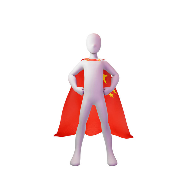 Rendering 3d supereroe con mantello nazione Cina - Foto, immagini