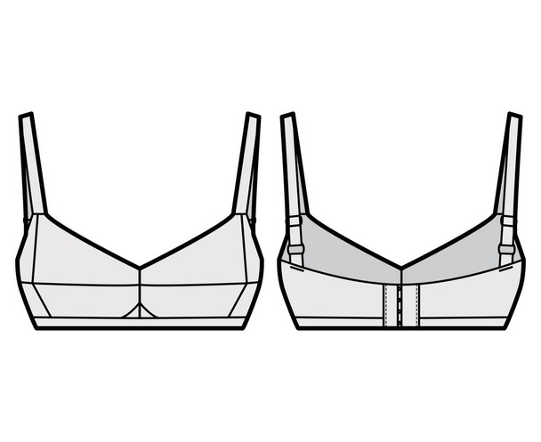 BH kogel lingerie technische mode illustratie met verstelbare schouderbanden, gegoten cups, haak-en-oog sluiting - Vector, afbeelding