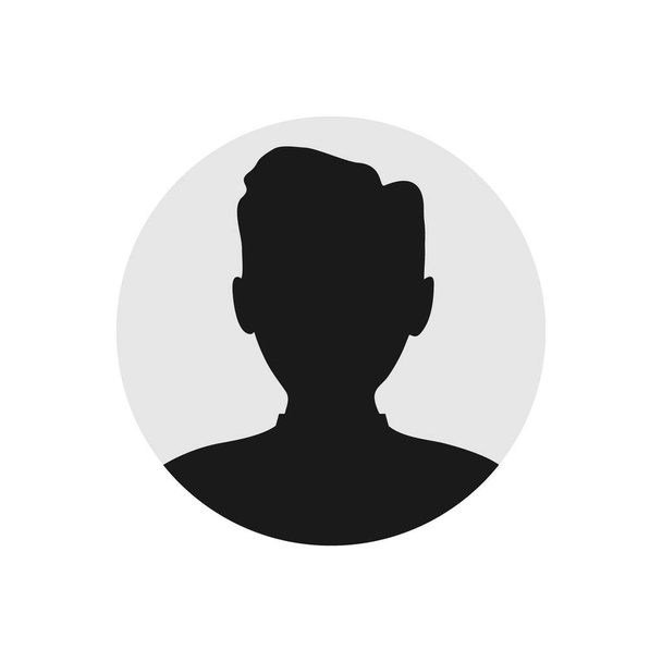 Utente icona maschile. Persona simbolo nero in cerchio grigio. Vettore avatar umano isolato su bianco. Immagine profilo uomo illustrazione. - Vettoriali, immagini