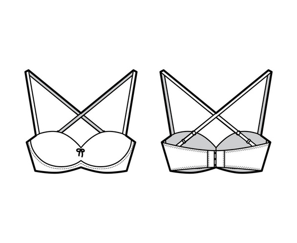 Bra convertible balconette lingerie technical fashion illustration with adjustable shoulder straps, hook-and-eye closure - Vector, Image