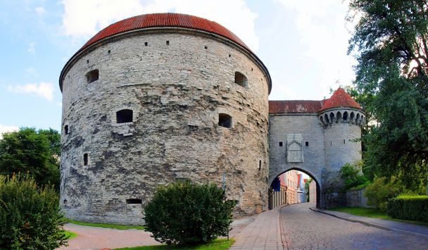 中世の塔の市壁の一部。タリン - 写真・画像