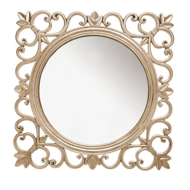 Oude rustieke spiegel frame tegen witte achtergrond - Foto, afbeelding
