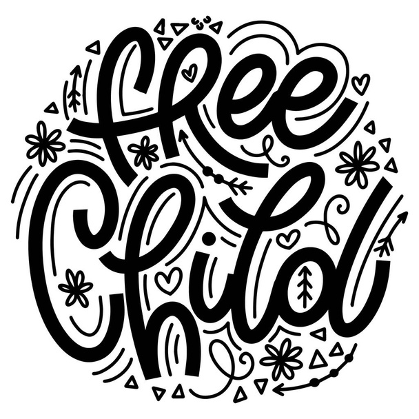 Free Child wild lettering in doodle style. - Wektor, obraz