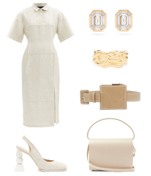 Un collage de vêtements et accessoires à la mode sur fond blanc - Photo, image