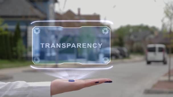 Weibliche Hand zeigt Hologramm Transparenz - Filmmaterial, Video