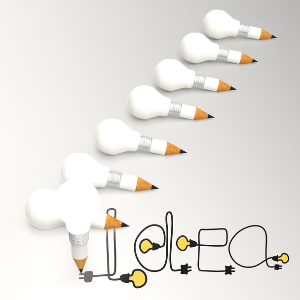 lápiz bombilla 3d y palabra de diseño IDEA como concepto
  - Foto, Imagen