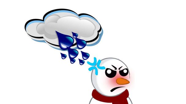 Illustration 3D of the rain during winter with an angry snowman - Photo, Image