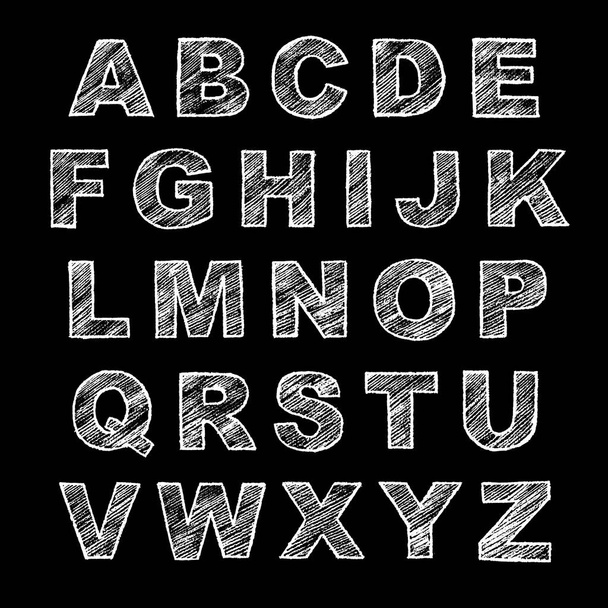 El çizimi alfabe. Kaligrafi yazı tipi. Modern tebeşir harfleri. Grunge tarzı alfabe. - Vektör, Görsel