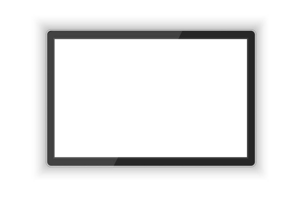 Monitor de maqueta realista con pantalla en blanco sobre fondo blanco. Modelo de pantalla de TV. Expositor delgado. Plantilla para diseño de interfaz. Ilustración vectorial - Vector, imagen