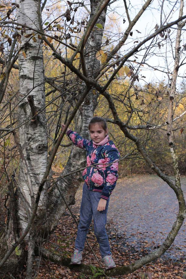 Девушка на осенней прогулке в лесу - Фото, изображение
