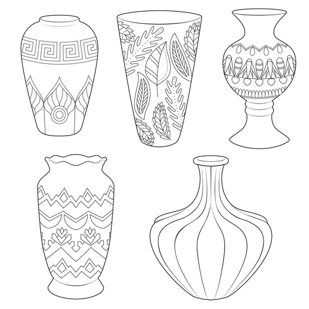 Vasen schwarz-weiß Illustration Vektor-Set - Vektor, Bild