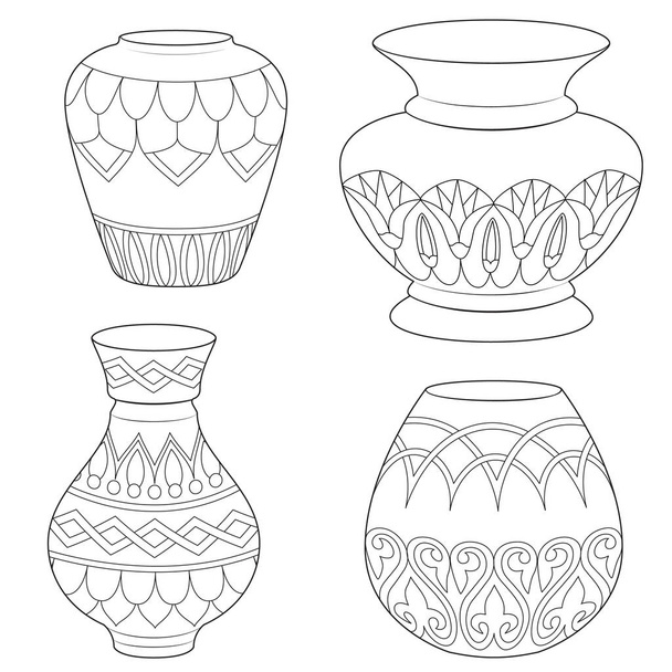 Vaso conjunto vetorial ilustração preto e branco - Vetor, Imagem