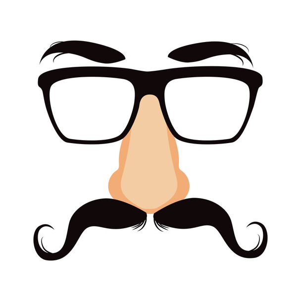 Funny disguise mask with glasses, big fake nose, mustache and heavy eyebrows - Vettoriali, immagini