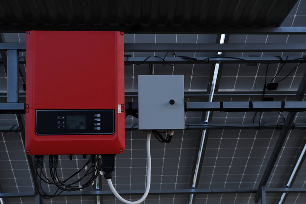 Solar battery management system. Controller of power, charge of solar panels. Solar tracker. - Photo, Image