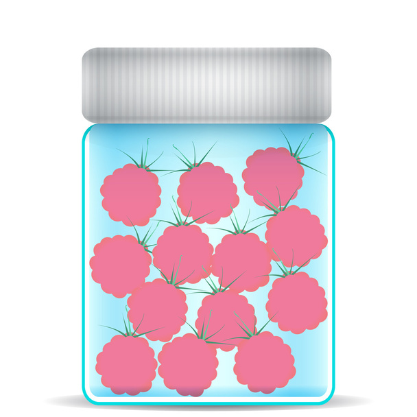 raspberries in a glass jar - Vector, Image