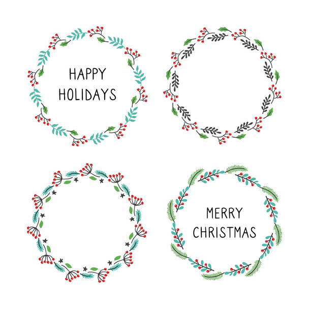 Set of christmas floral frame illustration - Vector, imagen