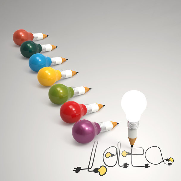 lâmpada de lápis 3d e palavra de design IDEA como conceito
  - Foto, Imagem